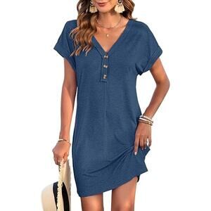 Molerani Women's Short Sleeve V-Neck T-Shirt Mini Dress Size XL Heather Blue NWT